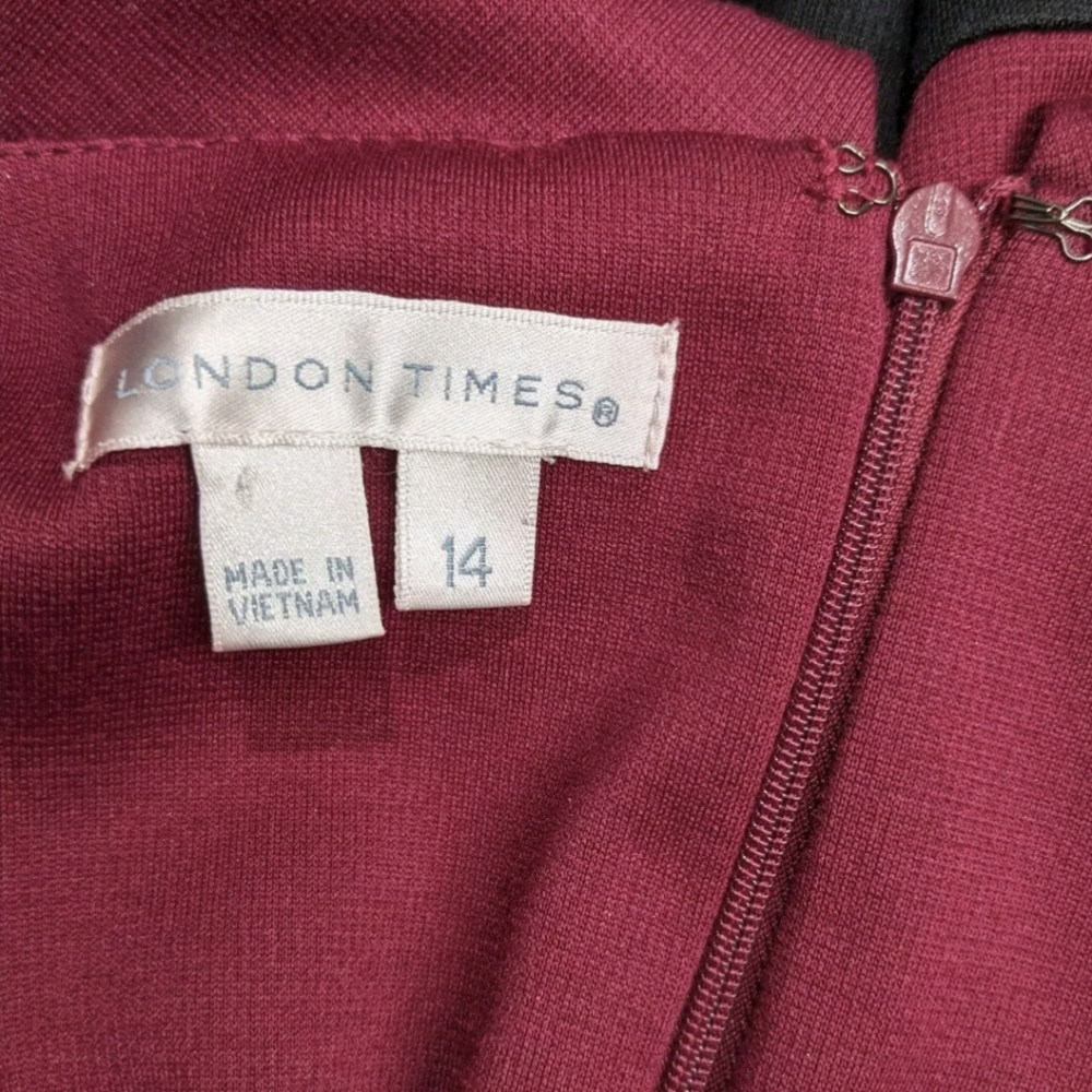 NWT London Times Collared Sheath Dress 15 Color Block Burgundy Corpcore Elegant - Picture 4 of 13